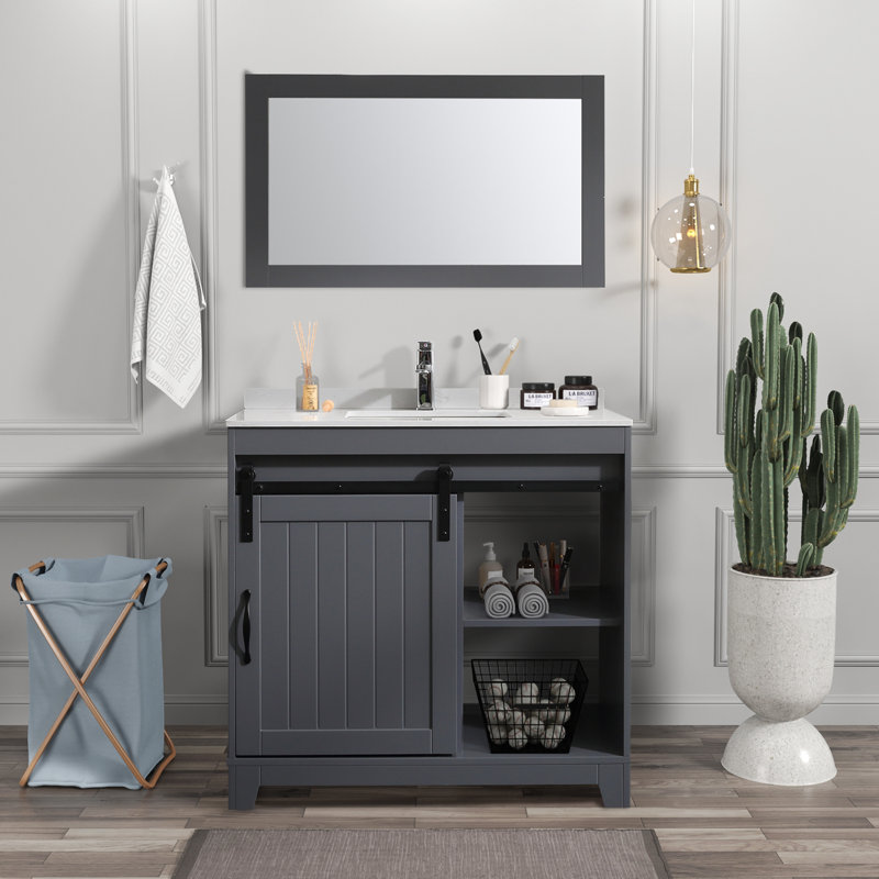 Lileah 35.83'' Single Bathroom Vanity with Cultured Marble Top, Gray
