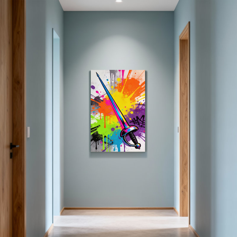 Abstract Colorful Sword With Paint Splatter Background