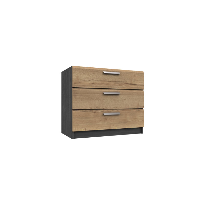 Harvey-Lee 71.8cm W 3 - Drawer Chest of Drawers, Graphite/Natural Rustic Oak