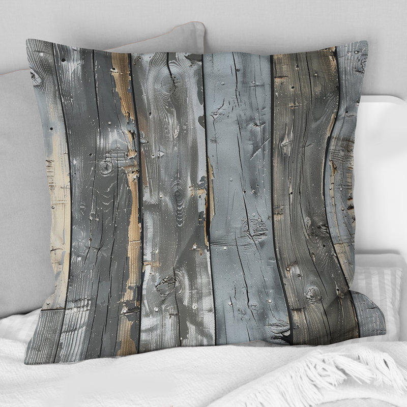 Coussin décoratif gris en bois vieilli - transitionnel, H 18 po x l 18 po