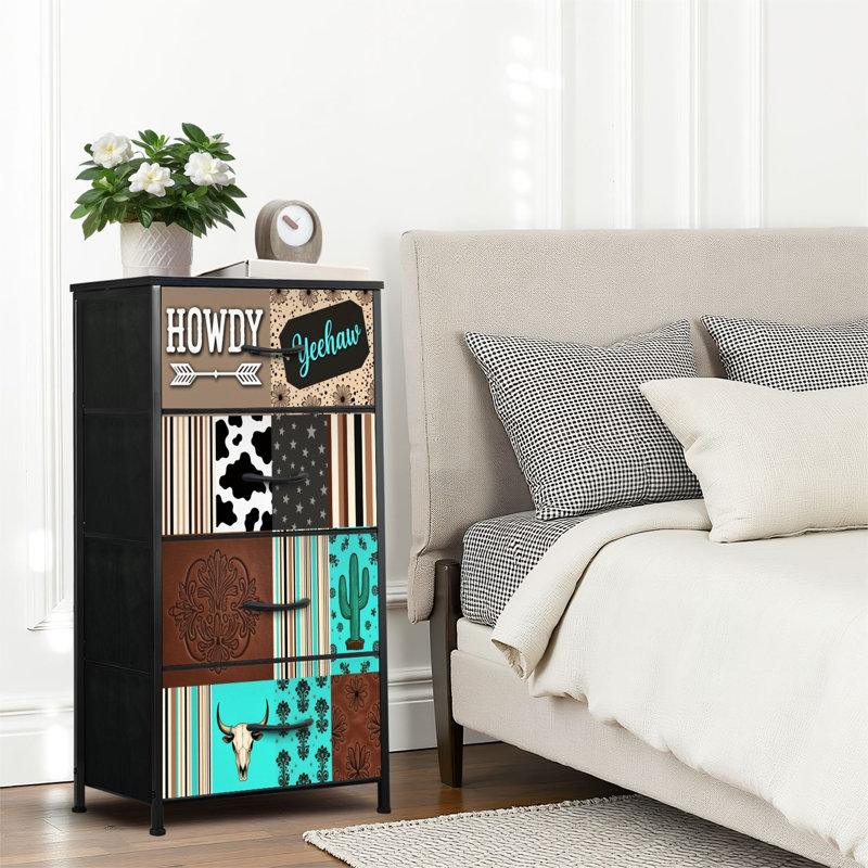 4 Drawer Dresser for Bedroom, Narrow Chest of Drawers, Wooden Top and Study Iron Frame 18"x37.5"-(WxH)
