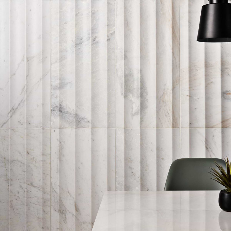 Stonework Alaska White 12x24 Marble Tile, Fluted 3D Honed