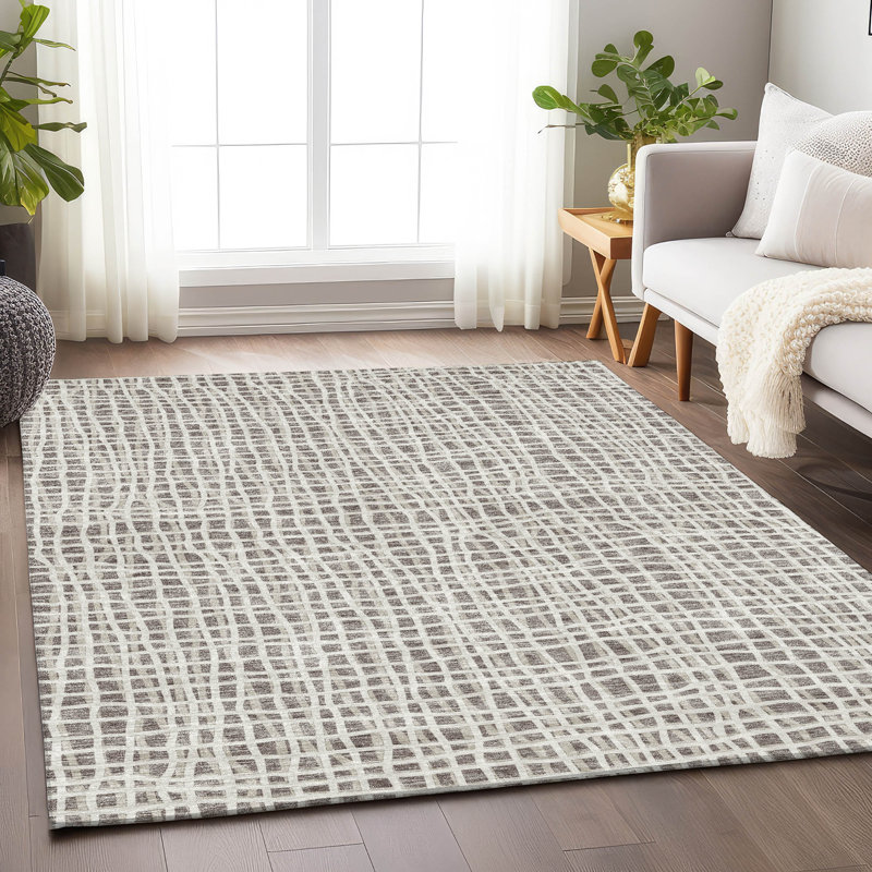 Tapis taupe Prisco lavable à la machine de qualité supérieure, Rectangle 10 pi x 14 pi