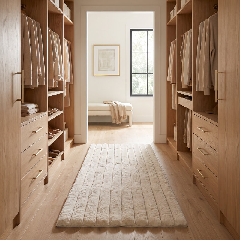 Tapis beige en fausse fourrure nervurée de la collection Nickole, Tapis de couloir 2 pi 3 po x 8 pi