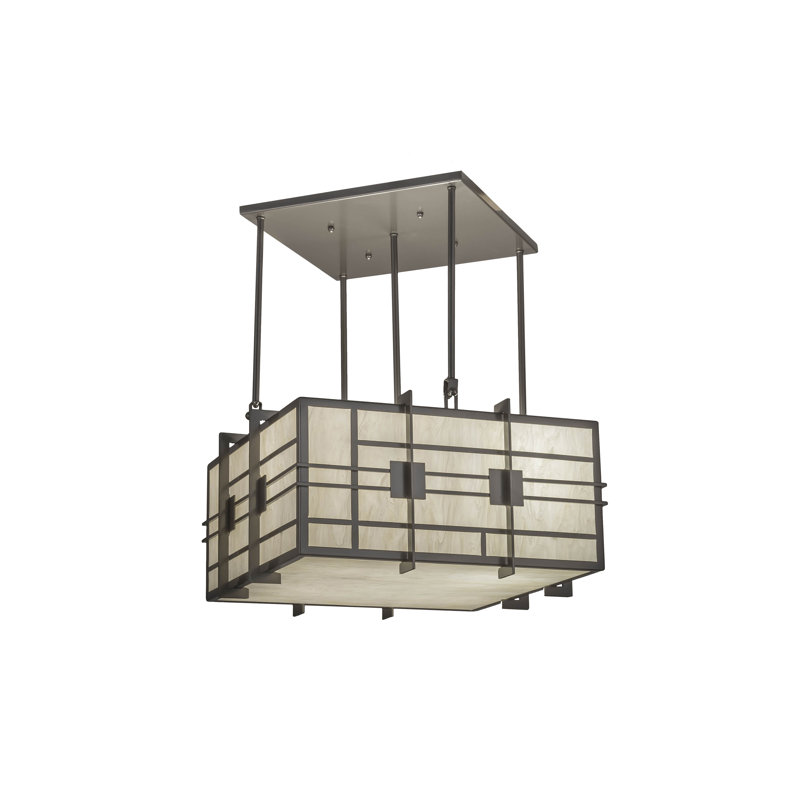 Spalding Bronze Square 4-Light Indoor/Outdoor Pendant with Beige Idalight Lens
