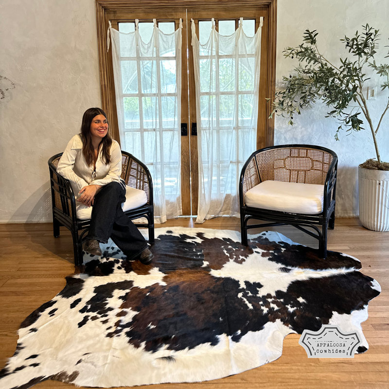 Tapis naturel en cuir de vache tricolore naturel, Nouveauté 6 pi x 8 pi