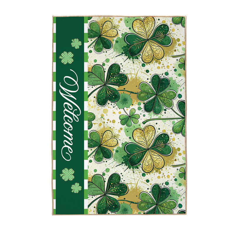 Non-slip Door Mat Entrance Mat, St. Patrick's Day Outdoor Doormat, Clover 03, 24"W X 36"L