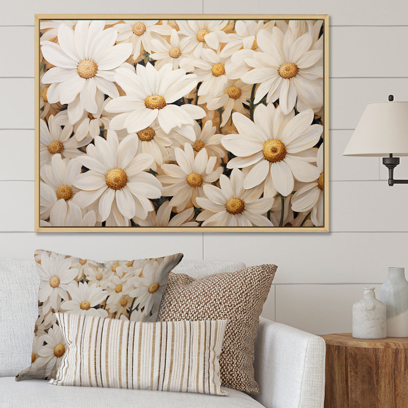Champ de marguerites blanches élégance II, Cadre flottant blanc, L 32 po x H 24 po x P 1 po