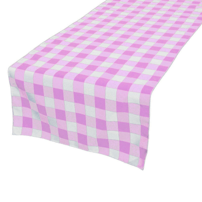 Gingham Checkered Print Table Runner, Pink, 144" Rectangle