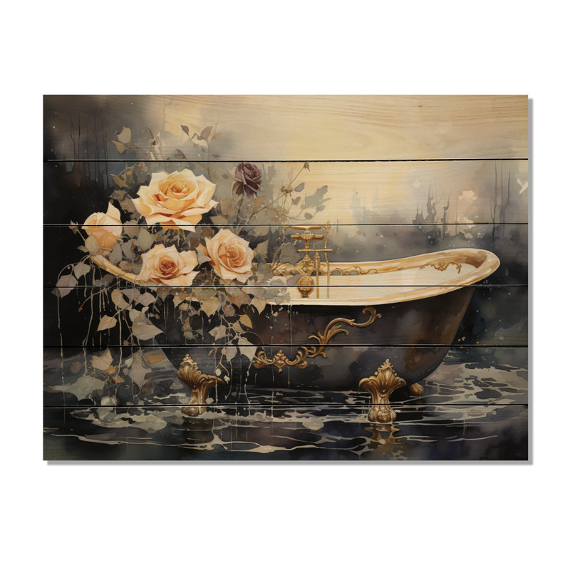 Baignoire Issiac en or VI sur bois, H 30 po x l 40 po x P 0,78 po