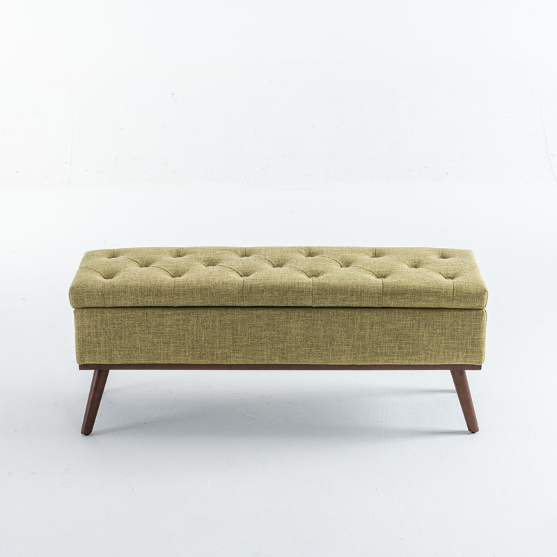 Delmy Mid Century Modern Storage Bench with Wood Base Tufted Ottoman, Green