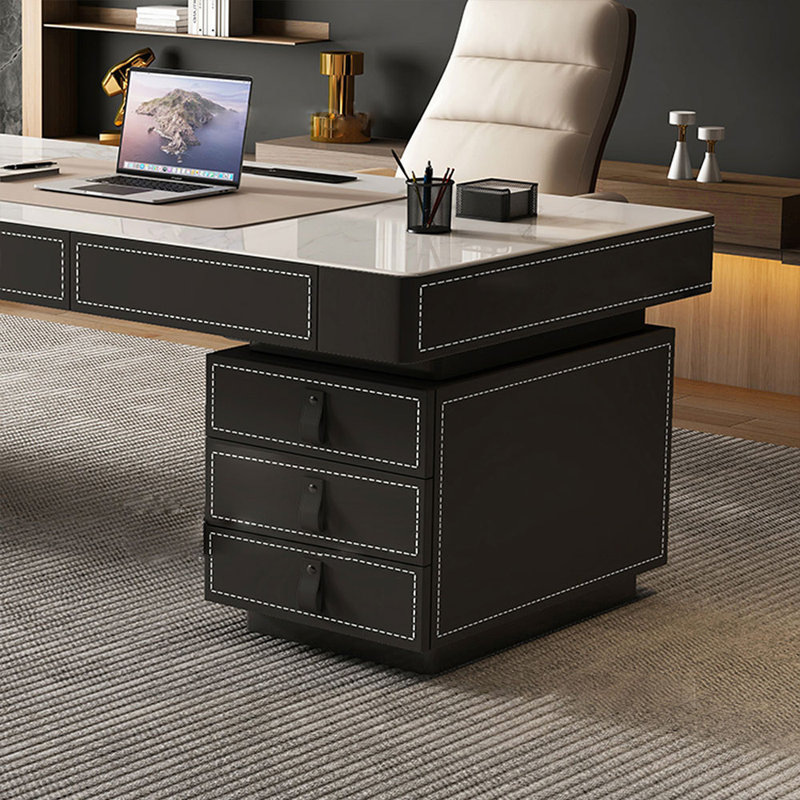 Black Rectangular with 6 drawers desk, 29.6" H x 63" W x 27.6" D