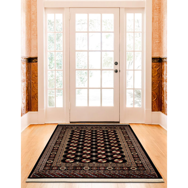 Traditional Hinshaw Runner Rug Black Color, Rectangle 2' x 3'1"