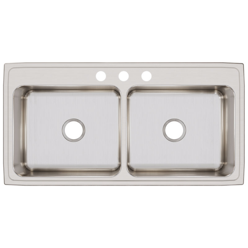 Lustertone 43" L x 22" W Double Basin Drop-In Kitchen Sink, 3 hole