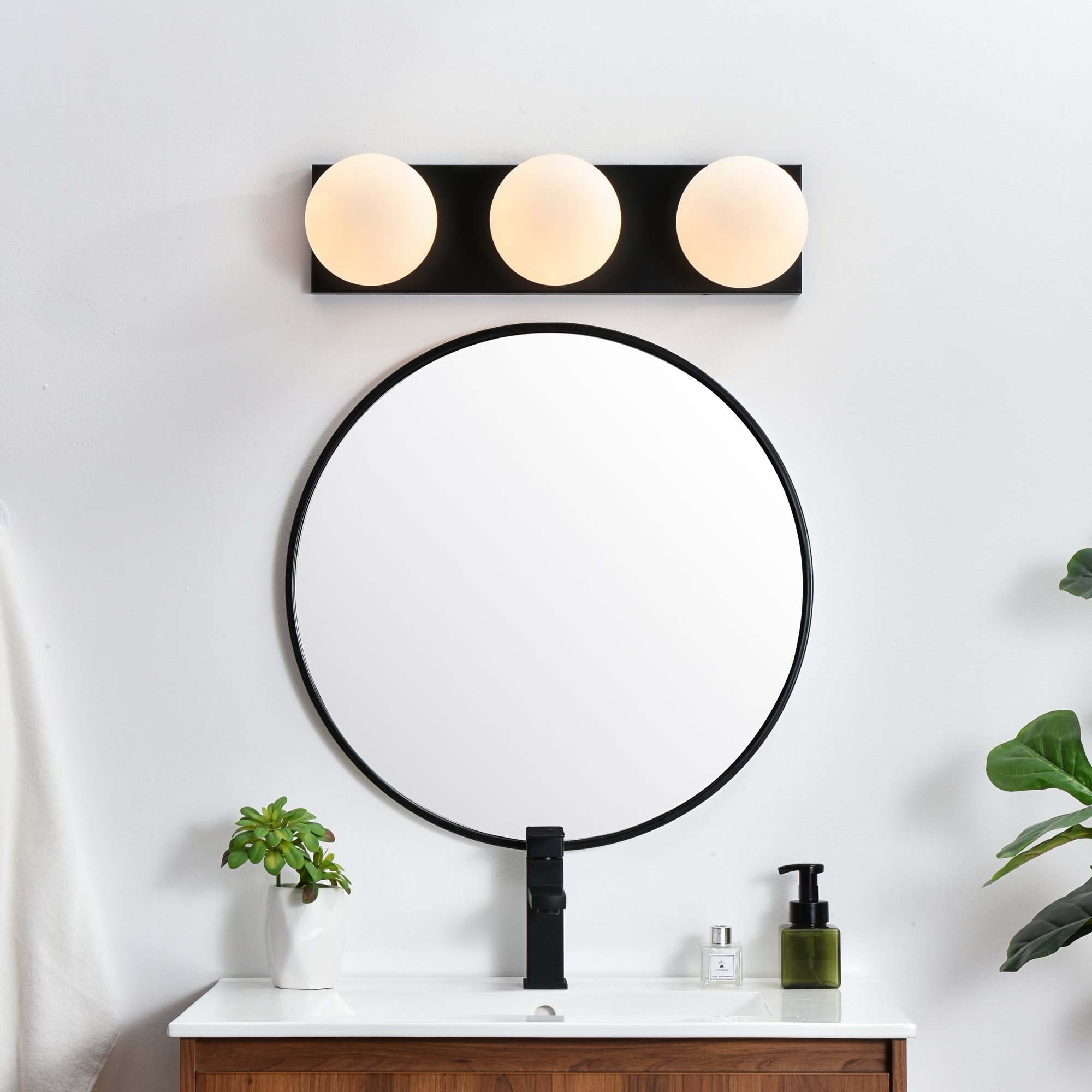 Isabeth Transparent Dimmable Bath Sconce, 6" H x 31" W x 31" D, 4 Lights, Black