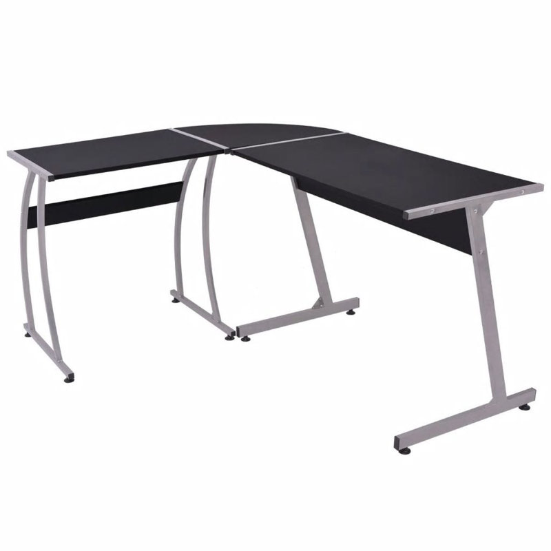 L-Shaped Metal Base Writing Desk, Black/Grey