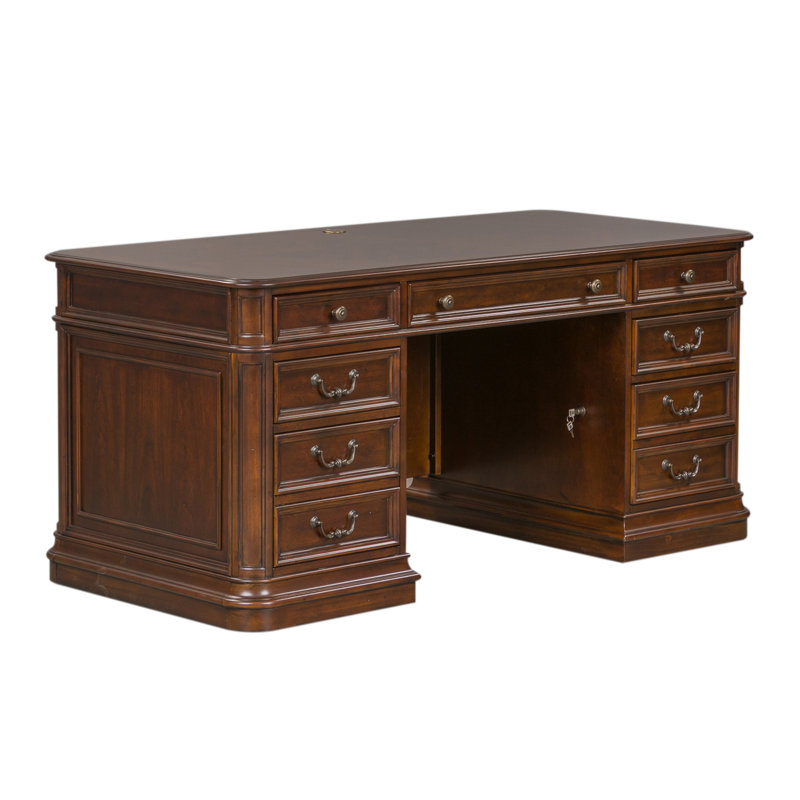 Bureau double caisson en bois manufacturé avec plateau pour clavier Mattern