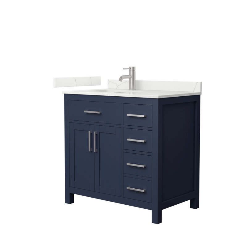 Beckett 36" Freestanding Single Bathroom Vanity with Quartz Top, Brushed Nickel, Giotto Quartz, Dark Blue