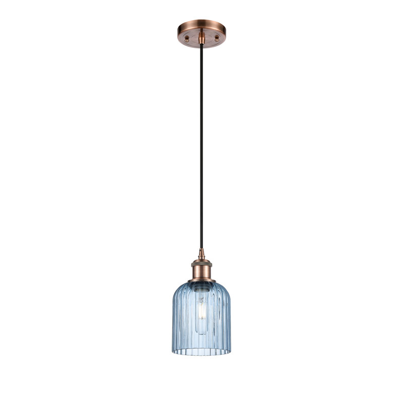 Luminaire suspendu 1 lumière Aalina, Cuivre antique, Bleu princesse
