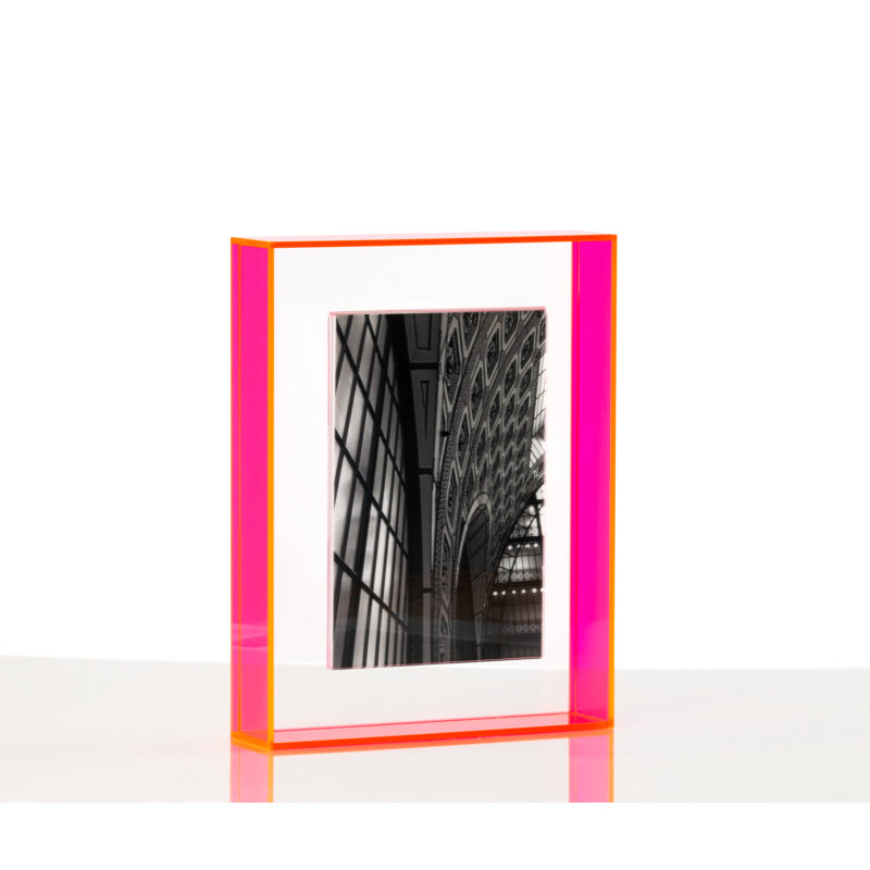 Float Frame for Tabletop or Wall with Magnetic Photo Holder, 4" x 6", Neon Pink