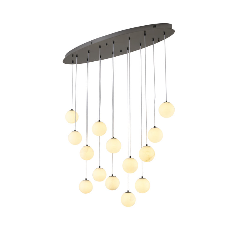 Lustre 14 lumières multi-globe transitionnel , Noir mat
