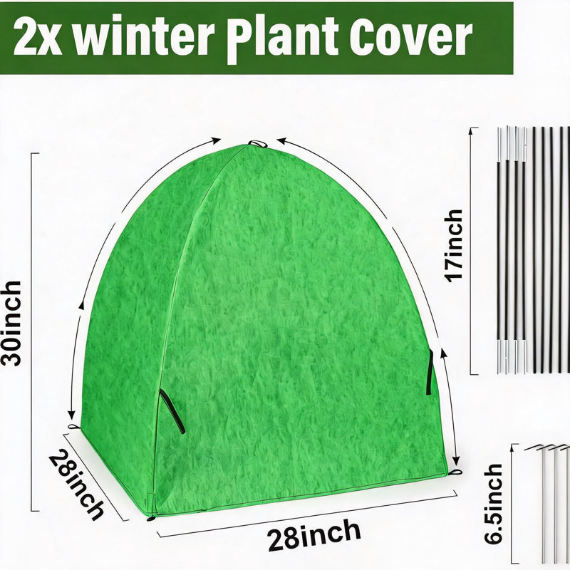 2-Pack Plant Frost Cover with Frame, 28x28x30 Inch Self-Standing Winter Frost Blankets for Outdoor Plants, Cold Weather Shrub Cloth, Green