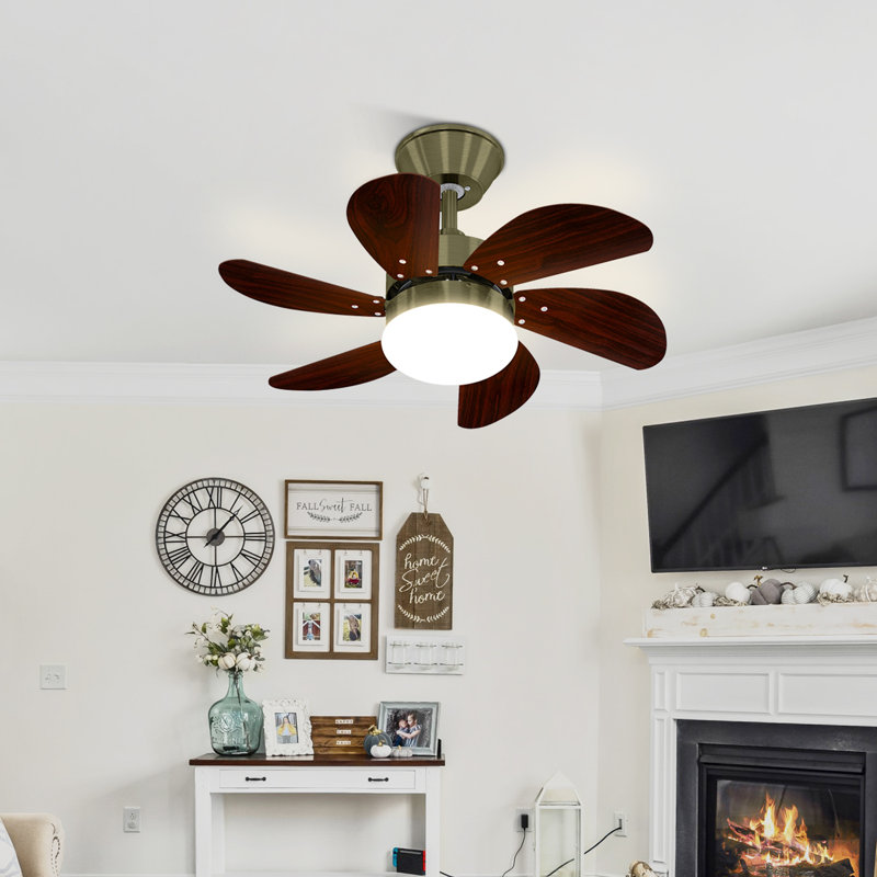 Alisha-Ann 75cm Ceiling Fan with Light Kit, Green with Walnut Blades