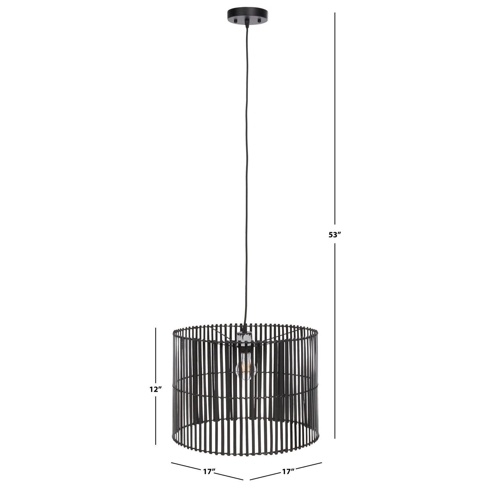 Fareholm Single Light Rattan Dimmable Pendant, Black