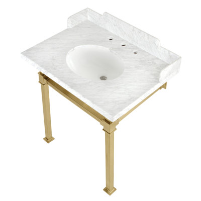 Lavabo console en marbre Carrara de 30 po avec pieds en acier inoxydable, blanc marbre / noir mat Kingston LMS30MOQ0 Kingston Brass
