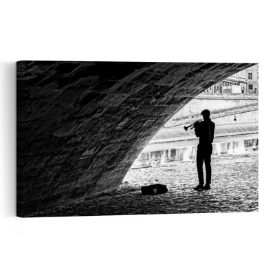 Musician Under Arch Abstract Contemporary City Wall Art Print 1 Piece Wrapped Canvas Wall Art