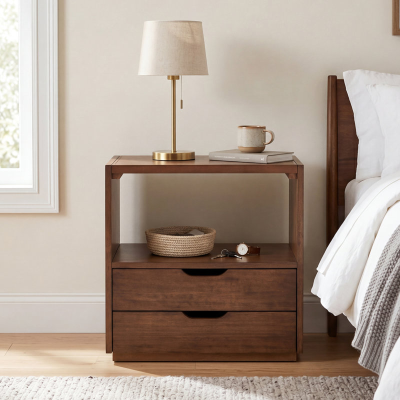 Table de bout en cuir avec deux tiroirs
