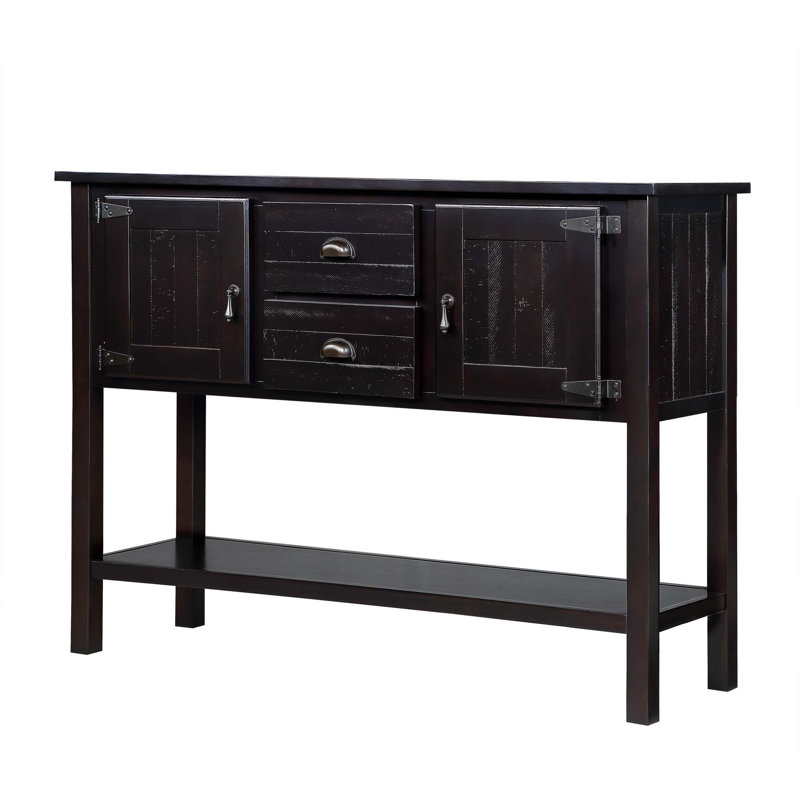 Élégante console en bois massif avec beaucoup de rangement pour le salon, la cuisine et la salle à manger, Espresso