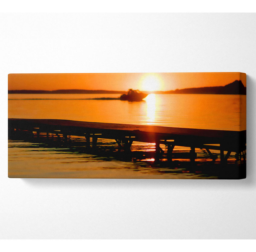 Pfirsich Sonnenuntergang Steg Panoramaleinwand