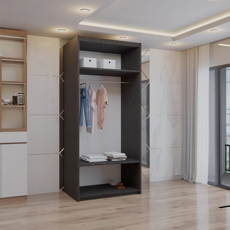Ashawni 2 Door Laminate Wardrobe, Wenge, 217cm H x 203cm W x 62cm D
