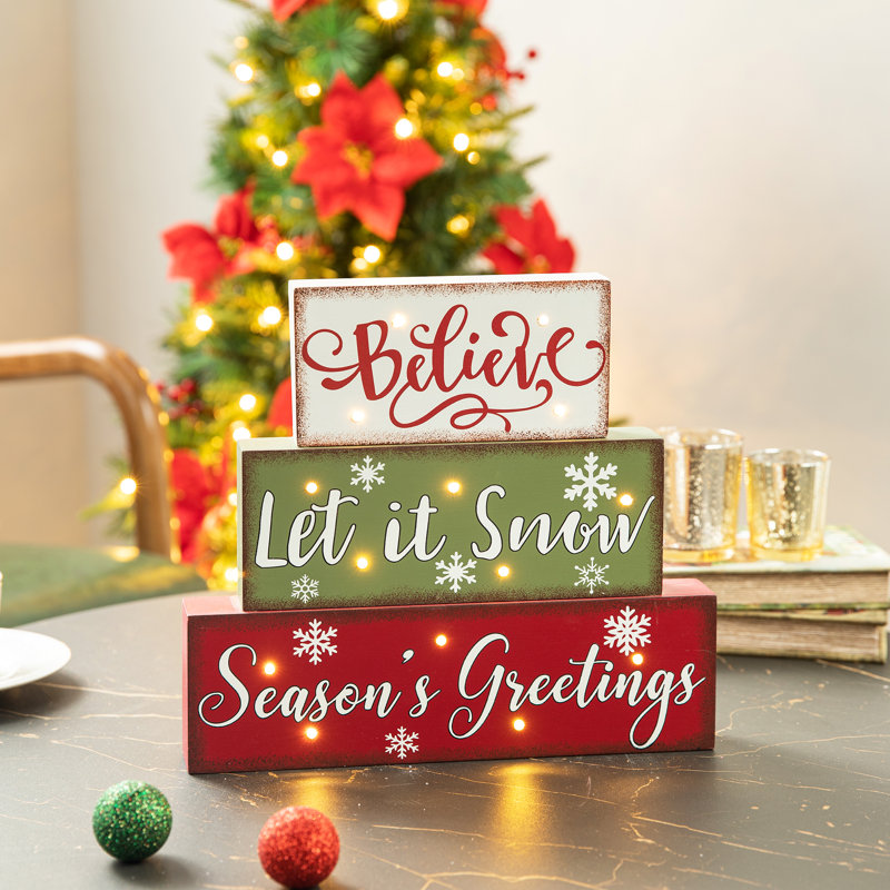 12"L LED Lighted Wooden/Metal Block Word Sign (14 Bulbs)