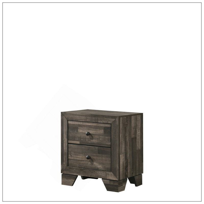 Table de chevet rustique à deux tiroirs, parfaite pour le rangement et rehaussant l'esthétique de la chambre à coucher avec son design charmant.