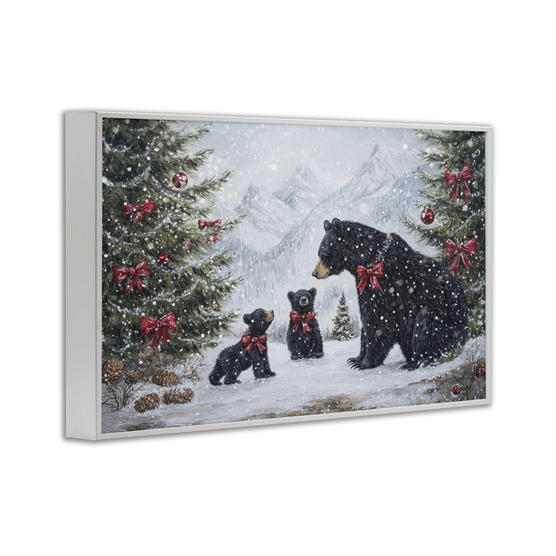 Ours noir de Noël, estampe numérique, design par Tina LeCour, H 16 po x l 24 po, Estampe numérique encadrée blanc bord de mer