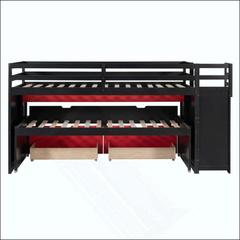 Lit mezzanine avec bureau coulissant et lit gigogne, lit superposé multifonctionnel avec 2 tiroirs de rangement et marches de rangement, jeu de lit et station de travail peu encombrants