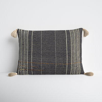 Gordon Embroidered Cotton Lumbar Throw Pillow