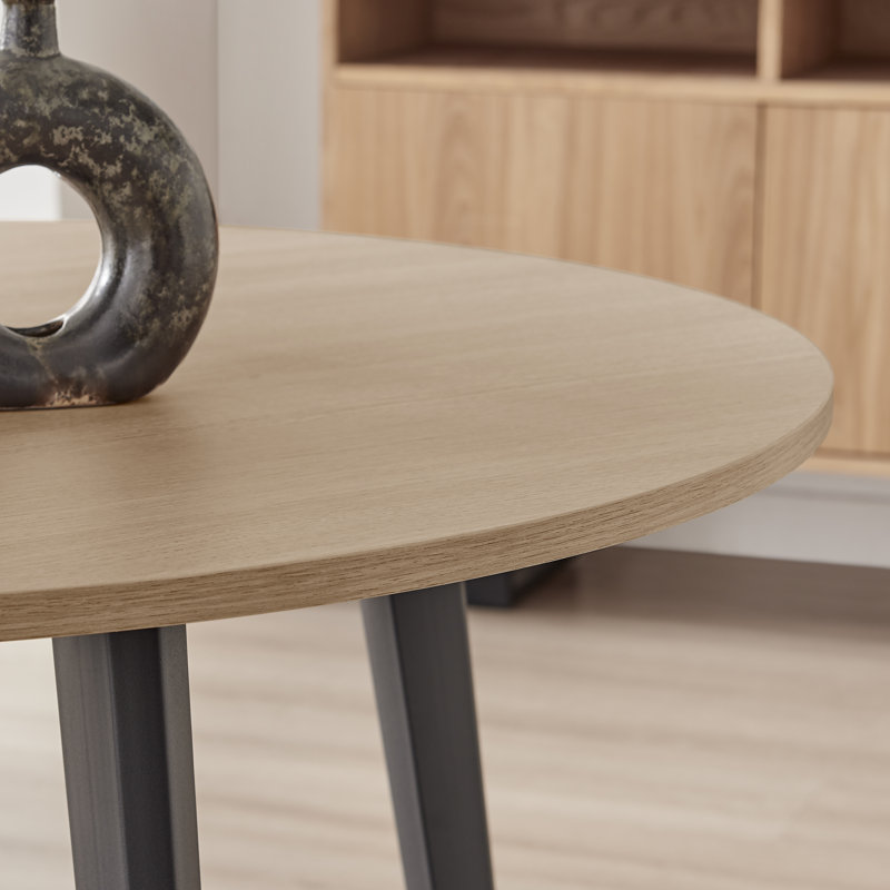 Bulkley Round Dining Table Scratch Resistant Melamine Surface - Modern Scandi Style, Oak