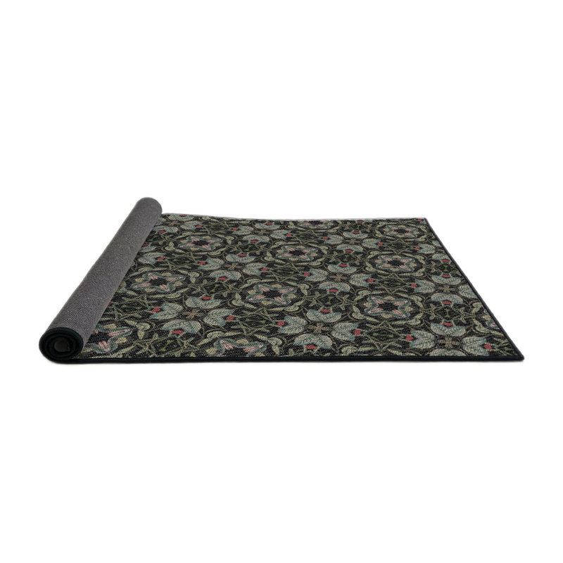 Tapis olive à motifs/jaune, Rond 5 pi