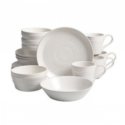 Service de table rond 16 pièces en grès blanc moucheté Alyzae Milbrook