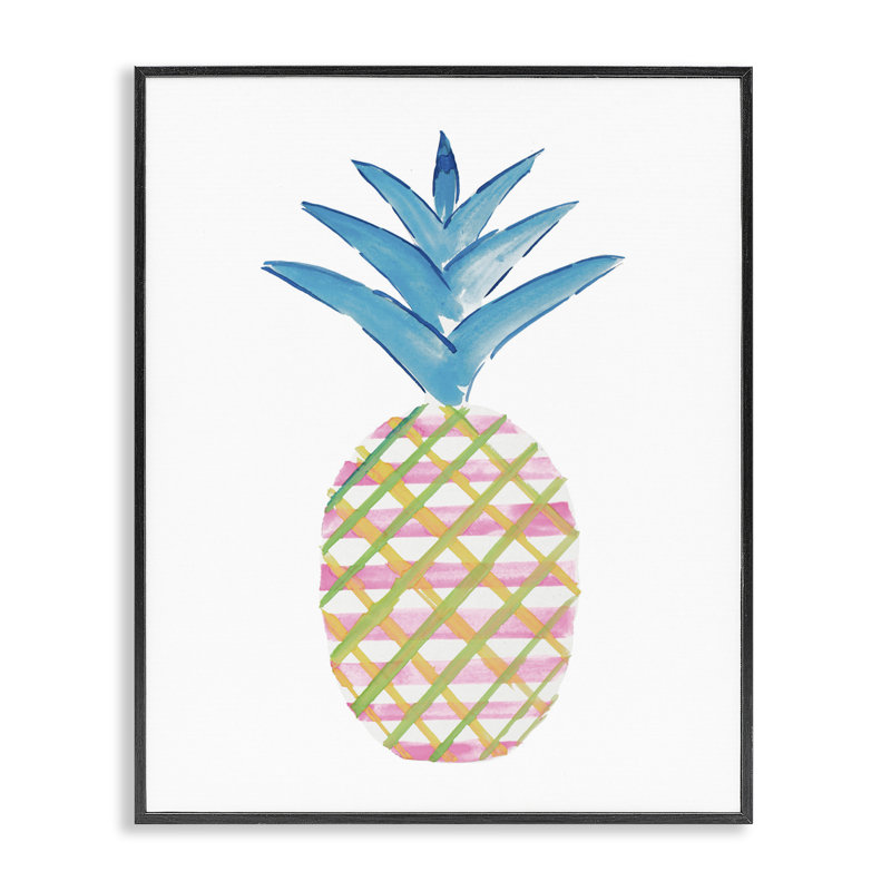 Giclée tropicale tartan ananas par Julie DeRice, Giclée encadrée noir minuit, H 14 po x l 11 po