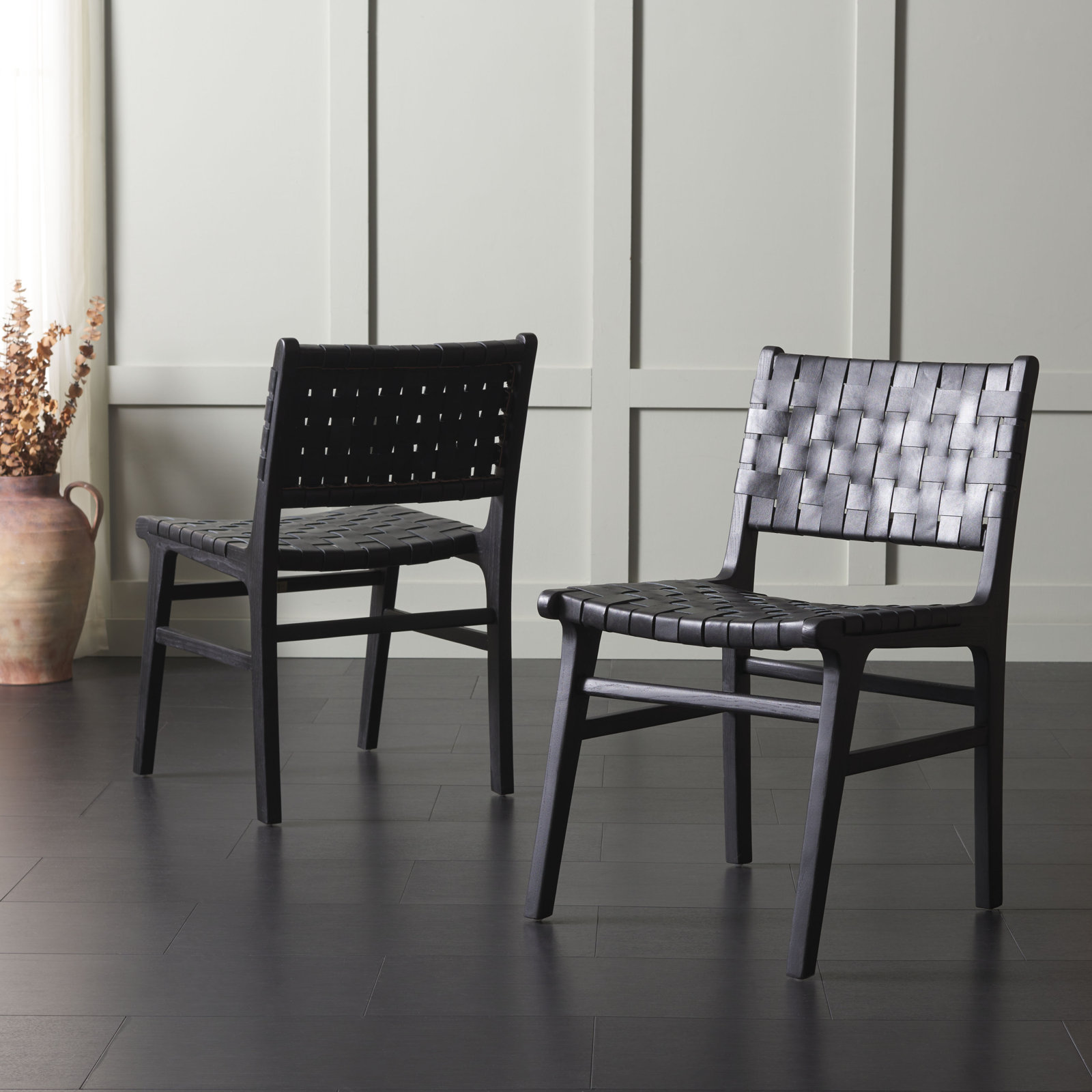 Alston Genuine Leather Dining Chair, Black/Black