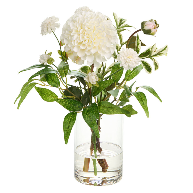 Arrangement de dahlia / pompon en verre vert crème