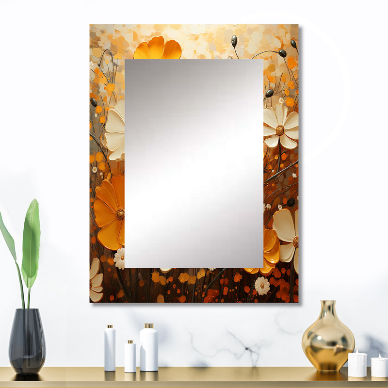 Gold Marigold Marigold Melody IV - Marigold Mirror, Traditional Unique Wall Mirror, Printed Metal Art, 32" x 24"