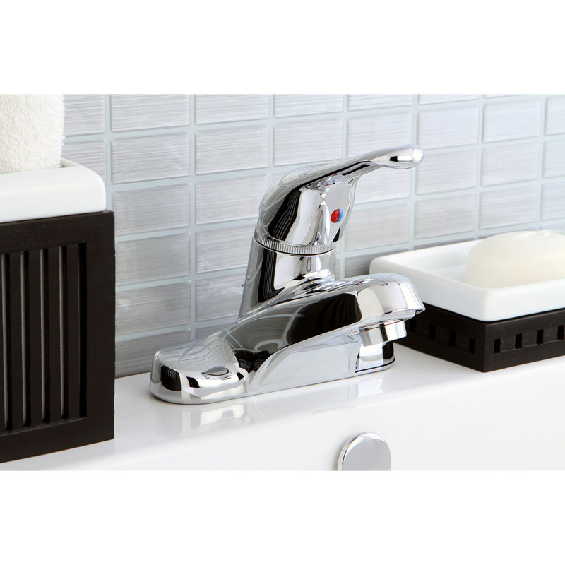 Kingston Brass Wyndham Single-Handle 3-Hole Deck Mount 4" Centerset Bathroom Faucet with Brass Pop-Up, Polished Chrome