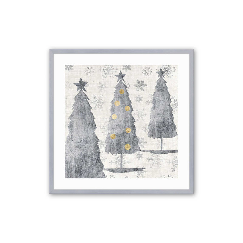 Impression festive des arbres argentés, Cadre simple en chrome poli, bois massif, H 13,75 po x l 13,75 po