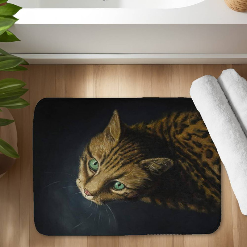Bengal cat Bath Mat with Non-Slip Backing - Quick Dry Memory Foam Bathroom Rug - Absorbent - Modern Plush Spa-Style - Machine Washable