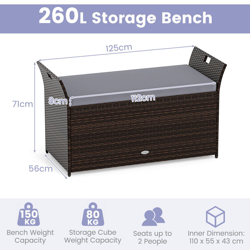 Costway 125cm W 260L Storage Bench